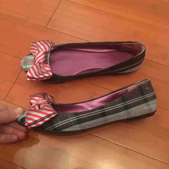 Coach Poppy / Plaid Flats with Striped Bows - Picture 2 of 4